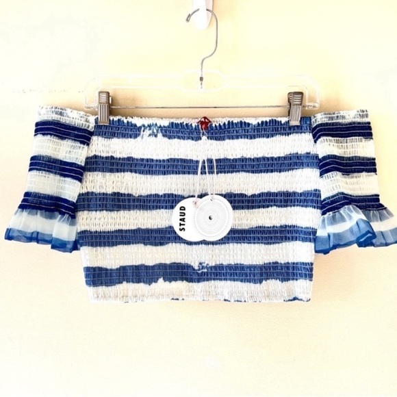 STAUD Crop top Doric smocked off the shoulder stretch size M NWT - Picture 3 of 15